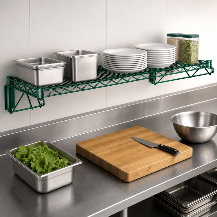 Product image #3 for Wall-Mounted Cantilever Single Wire Shelf Unit, 72 Inch x 12 Inch, Green Epoxy