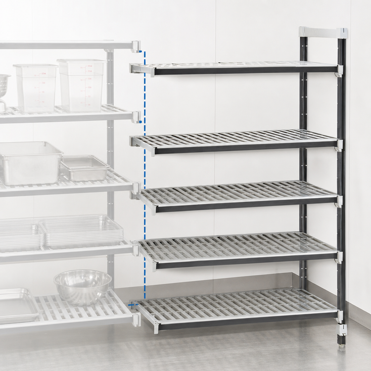 Product image #3 for Cambro Camshelving Elements XTRA 5-Shelf Vented Stationary Add-On Polymer Shelving Unit, 24 x 48 x 64 Inches, Speckled Gray