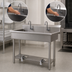 Thumbnail image #2 for Advance Tabco FS-FM-48FV 2-Station Freestanding Stainless Steel Multi-Wash Hand Sink with Toe-Push Valves and Gooseneck Spouts, 48 Inch Wide