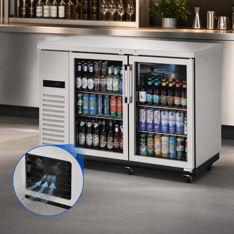 Product image #3 for Turbo Air Super Deluxe Two-Section Glass Door Back Bar Cooler, 19 Cu. Ft., Self-Contained, Stainless Steel