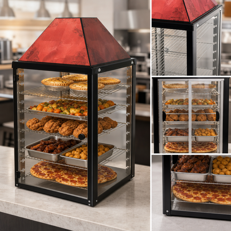 Product image #3 for Countertop Hot Food Display Warmer Case with Straight Glass Sides and Sliding Rear Doors