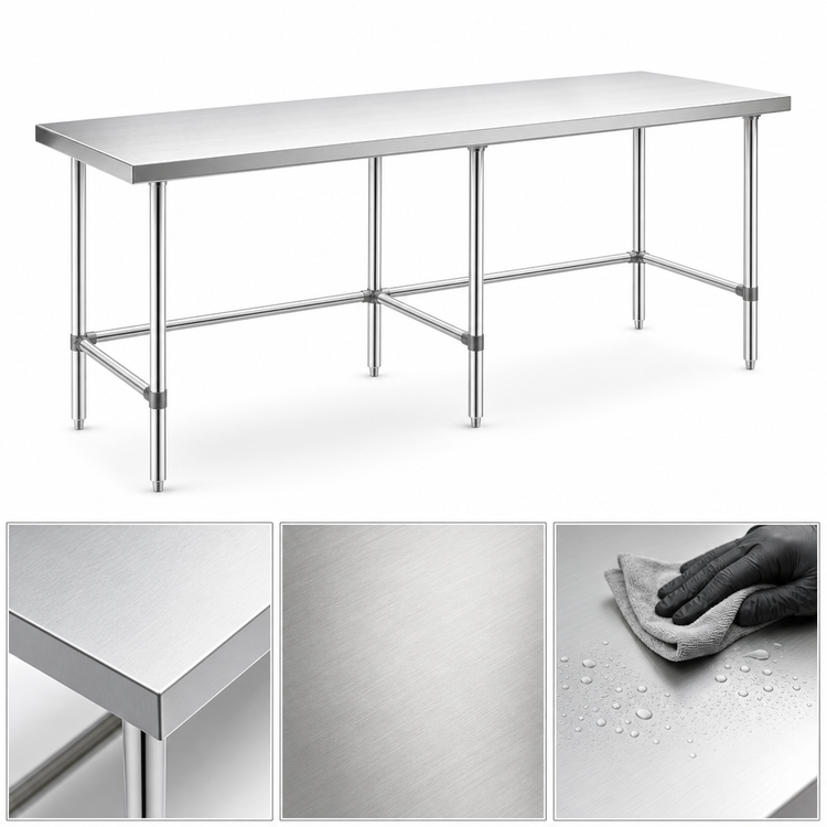 Product image #3 for Sapphire Manufacturing 84" x 24" Flat Top Work Table with Open Base and Stainless Steel Legs