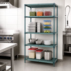 Thumbnail image #3 for Quantum WR74-1424WPM 4-Tier Wire Plastic Mat Shelving Unit, 24W x 14D x 74H, Stationary, Green Epoxy Coated