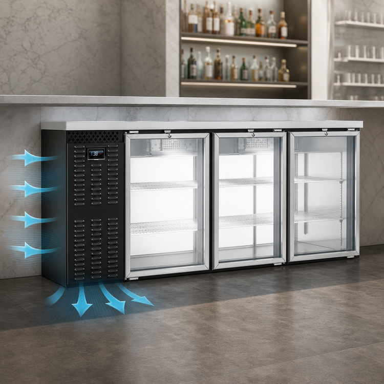 Product image #3 for Continental Refrigerator BB59NGDPT 59" Pass-Thru Refrigerated Back Bar Cooler with 4 Hinged Glass Doors