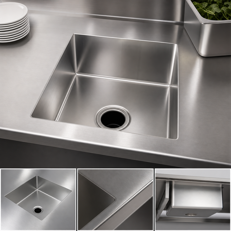 Product image #3 for John Boos CUT2424146 Weld-In Undermount 1-Compartment Stainless Steel Sink, 24 x 24 x 14 Inches