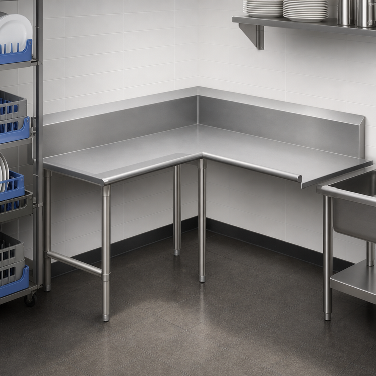 Product image #3 for John Boos Pro-Bowl L-Shaped Clean Corner Dish Table, 60" Machine-to-Corner x 108" Corner-to-End, Right-to-Left Operation