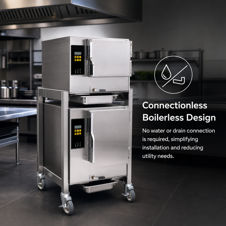 Product image #3 for AccuTemp Evolution Double-Compartment Connectionless Boilerless Electric Convection Steamer, 3-Pan Top / 6-Pan Bottom