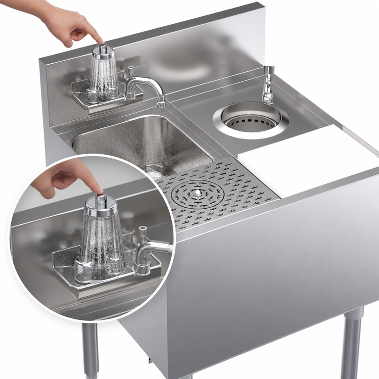 Product image #3 for Krowne Royal Series 24-Inch Underbar Speed Station Sink with Glass Rinser, Tool Well, and Cutting Board