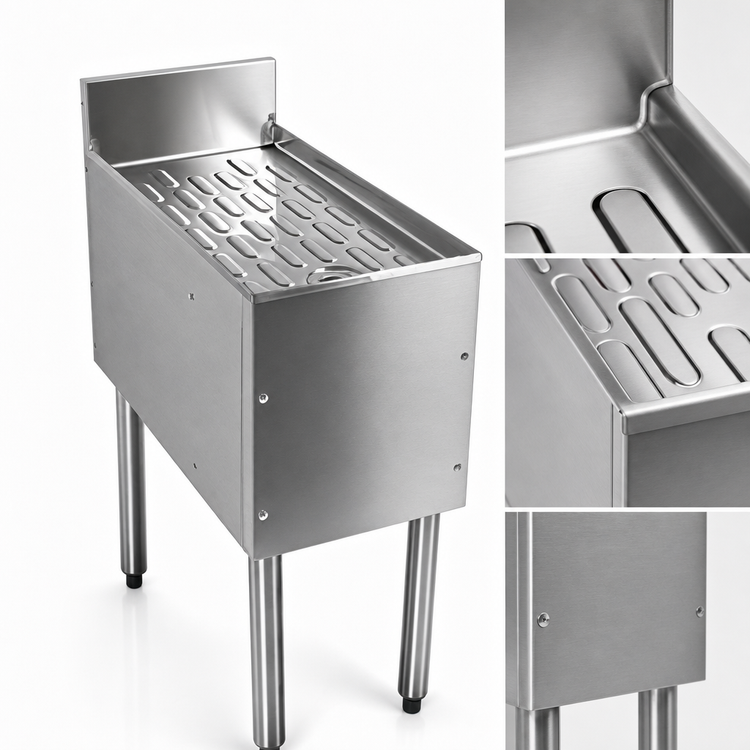 Product image #3 for CHOICE C-DBA-12 12-Inch Underbar Drainboard — 19-Inch Deep Stainless Steel, Freestanding (Open Base)