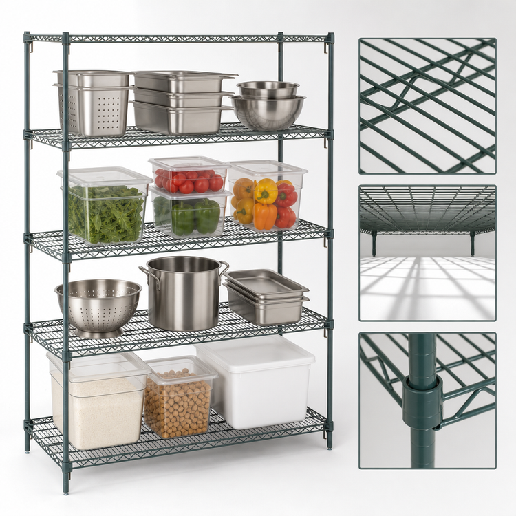 Product image #4 for Metro Super Adjustable Super Erecta Stationary Wire Starter Shelving Unit, 42"W x 24"D x 63"H, 4 Shelves, Green Epoxy-Coated Finish