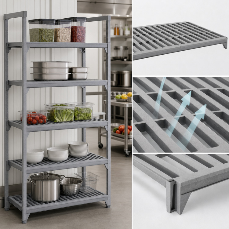Product image #4 for Cambro Camshelving Premium 18" x 30" 5-Shelf Vented Polymer Shelf Kit