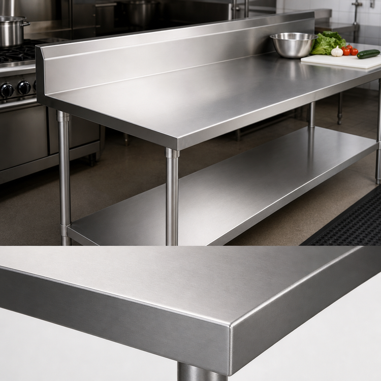 Product image #3 for Advance Tabco 144" x 30" 14-Gauge 304 Stainless Steel Work Table with 10" Backsplash and Adjustable Undershelf