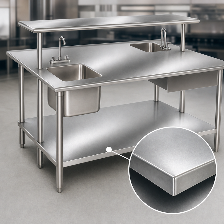 Product image #3 for Advance Tabco 48-Inch x 48-Inch 14-Gauge 304 Stainless Steel Flat Top Work Table with Galvanized Undershelf