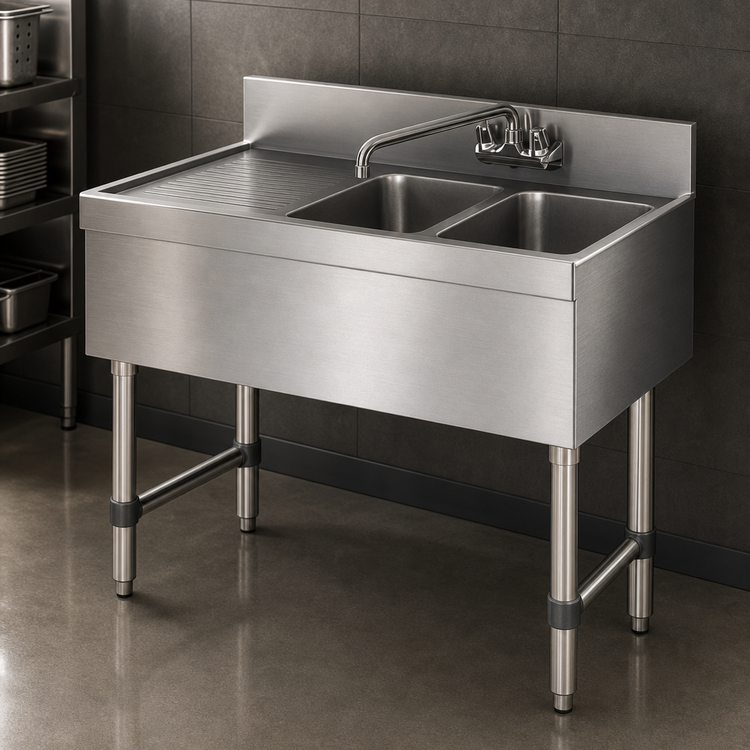 Product image #3 for Steel Works Stainless 36-Inch Two-Compartment Underbar Sink with Left Drainboard