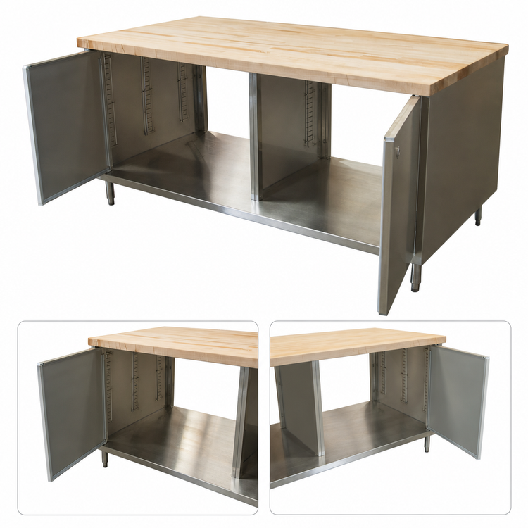 Product image #3 for BK Resources 72-Inch Dual-Access Chef Table with Hard Maple Top and Locking Cabinet Base