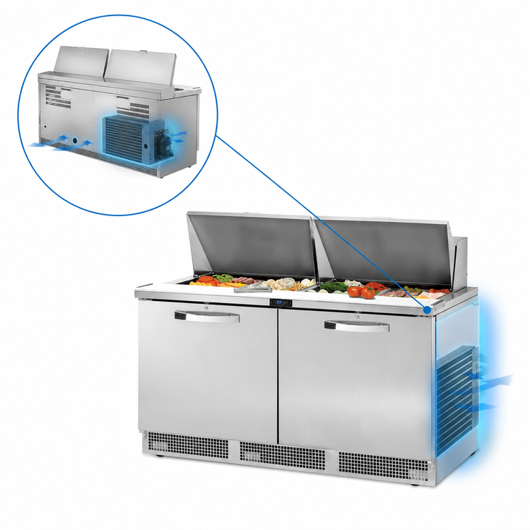 Product image #2 for True 64-Inch 2-Section Sandwich/Salad Prep Table with Rear-Mounted Self-Contained Refrigeration and 24-Pan Capacity