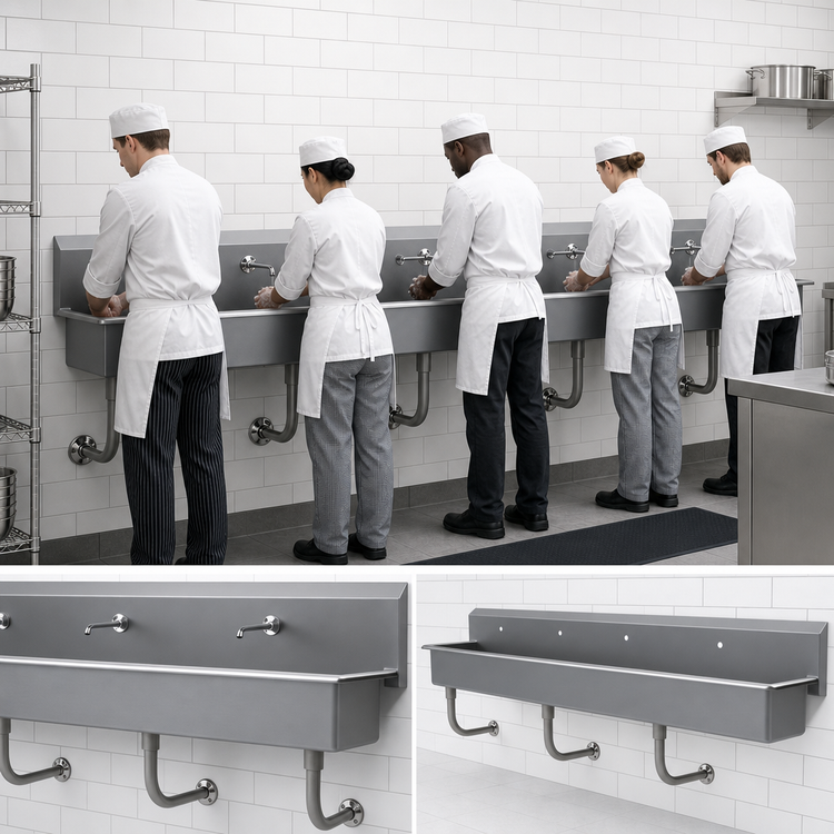 Product image #3 for Advance Tabco Wall-Mounted Multiwash Hand Sink, 100 Inch Wide, 5 Faucet Hole Sets, 304 Stainless Steel