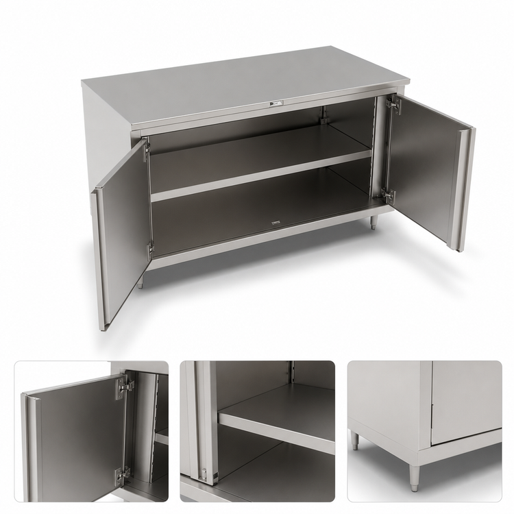Product image #3 for John Boos 36 x 24 Inch Enclosed Work Table with Cabinet Base and Hinged Doors, 14-Gauge 300-Series Stainless Steel Top
