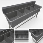 Thumbnail image #3 for John Boos Pro-Bowl 44PB16204 4-Compartment Stainless Steel Floor Model Sink, 69-1/8"W x 25-1/2"D, 10"H Backsplash