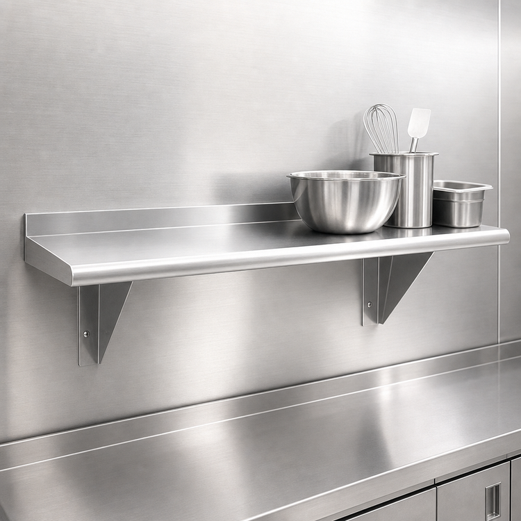 Product image #3 for Advance Tabco 84 Inch W x 18 Inch D Wall-Mounted Stainless Steel Shelf, 18 Gauge 430 Satin Finish