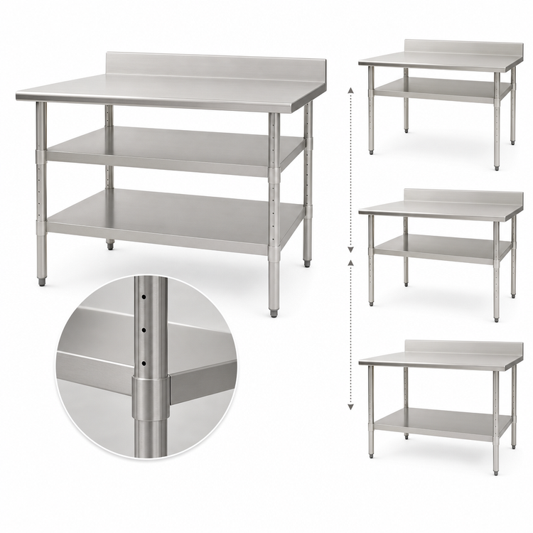 Product image #3 for 60 x 30 Inch Adjustable 18/304 Stainless Steel Work Table Undershelf for Uni-Lok Hat Channel Frame Tables
