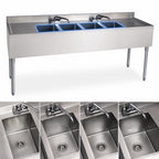 Thumbnail image #3 for BK Resources UB4-21-472TS 72-Inch 4-Compartment Stainless Steel Underbar Sink with Left & Right Drainboards and Faucets
