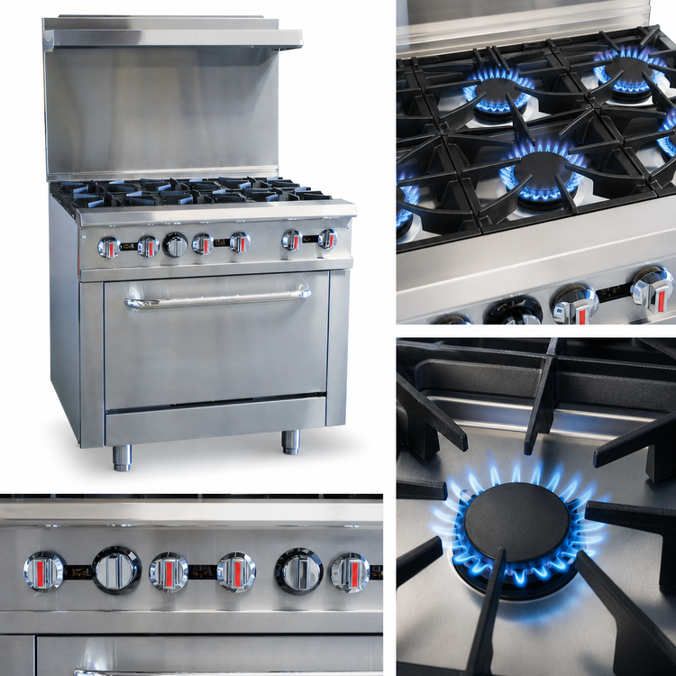Product image #3 for Serv-Ware 36-Inch Natural Gas Commercial Gas Range with Six Open Burners and Standard Oven