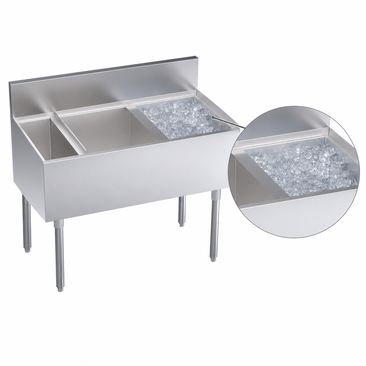 Product image #3 for Krowne Royal Series 38-Inch Underbar Speed Multi-Station Bar Ice Bin with Right-Side 30-Inch Ice Bin and 8-Inch Insulated Bottle Well