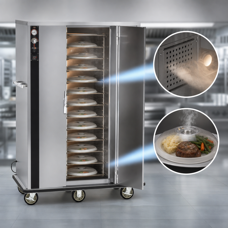 Product image #4 for FWE P-144-XL P-Series Mobile Heated Banquet Cart, 120-144 Covered Plates, Stainless Steel