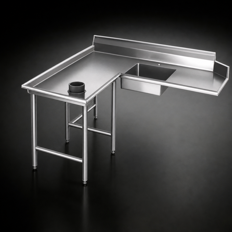 Product image #3 for Spec-Master Soiled Dishtable, Island Design, 120" x 60" L-Shaped, 14 Gauge 304 Stainless Steel, Left-to-Right