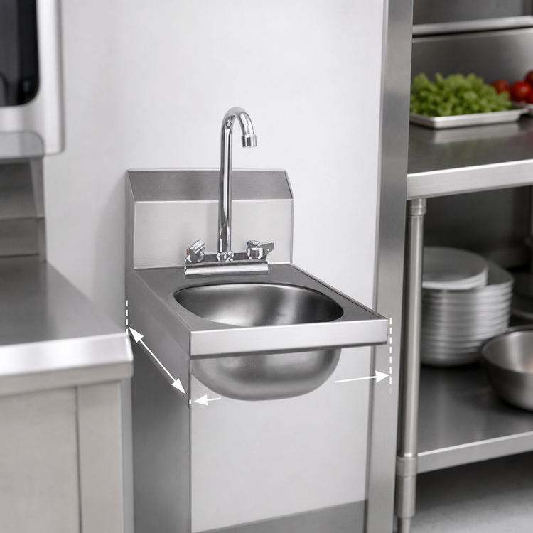 Product image #3 for Eagle Group Space-Saver Wall-Mounted Hand Sink with Deck-Mount Gooseneck Faucet, 12-Inch Wide, 304 Stainless Steel