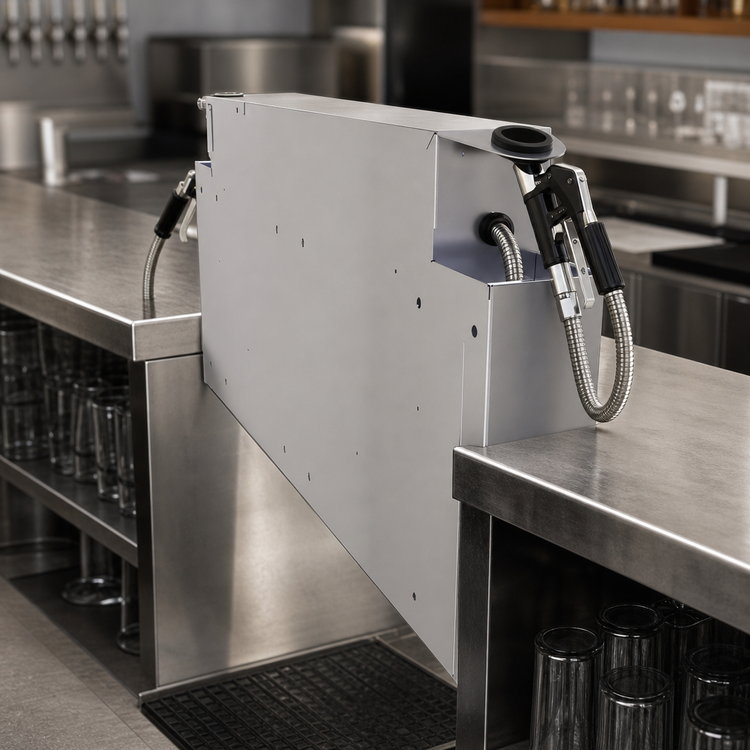 Product image #3 for Glastender Pass-Thru Underbar Soda Gun Holder with Integral Drip Pan, Stainless Steel, 4 Inch x 38 Inch x 18 Inch