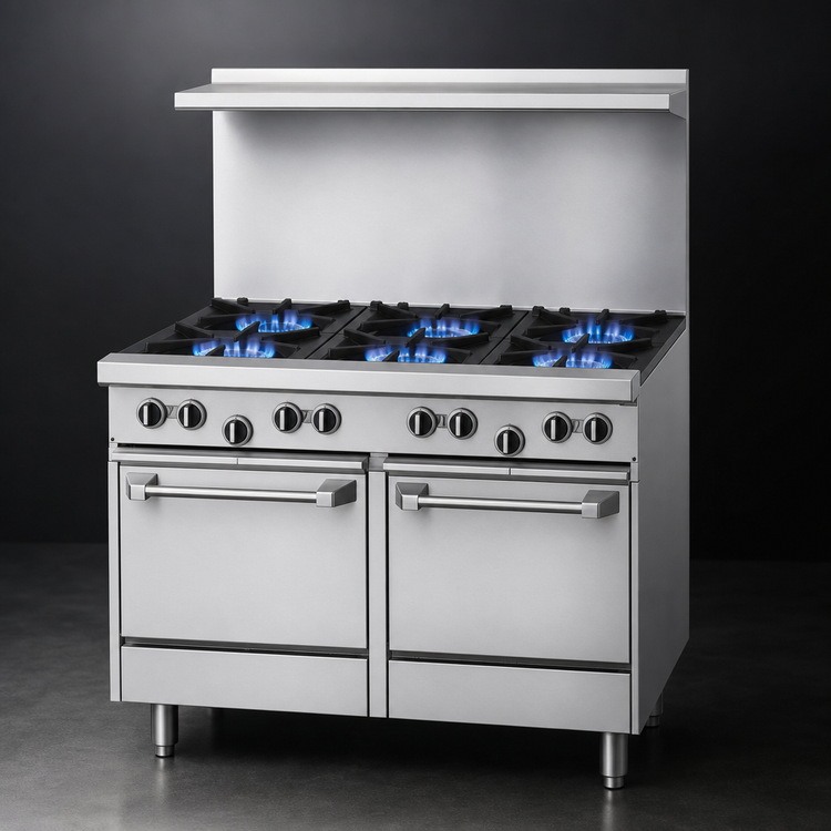 Product image #3 for US Range U-Series 48-Inch Gas Restaurant Range with 6 Open Burners, 12-Inch Griddle and Storage Bases