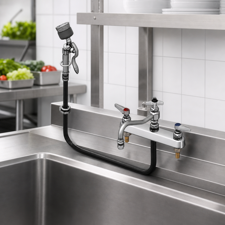 Product image #3 for T&S Brass B-1152-092A 8-Inch Center Deck-Mount Workboard Mixing Faucet with 8-Inch Swing Nozzle and Diverter