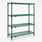 Thumbnail image #3 for Eagle Group Valu-Gard F2QA2-74-2460VG 4-Tier Stationary Wire Shelving Starter Unit, 60"W x 24"D x 74"H, Green Epoxy, Mixed Shelves