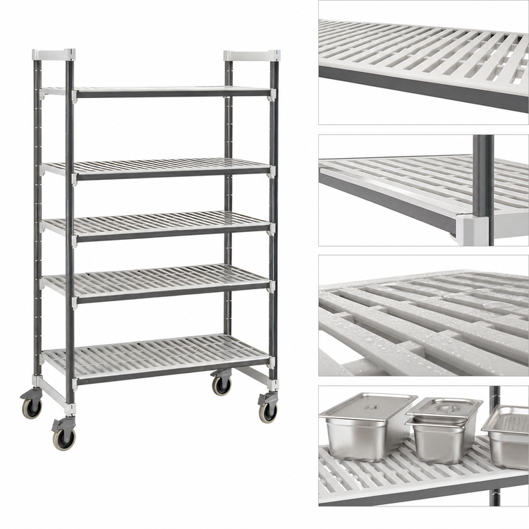 Product image #3 for Cambro Camshelving Elements XTRA 24"W x 36"L x 70-1/4"H 5-Shelf Mobile Starter Shelving Unit, Speckled Gray
