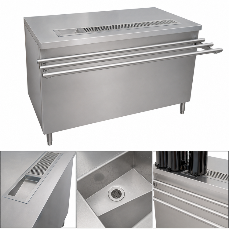 Product image #3 for 60-Inch Stainless Steel Cashier-Serve Counter with Built-In Urn Trough and Drop Shelf