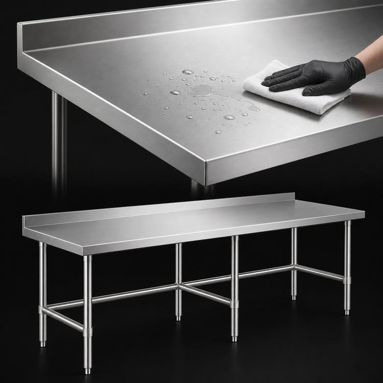 Product image #3 for 84 Inch x 30 Inch x 34 Inch Open Base 18 Gauge 304 Stainless Steel Worktable