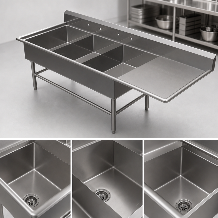 Product image #3 for John Boos Pro-Bowl 3-Compartment Stainless Steel Bakery Sink with 30-Inch Right Drainboard