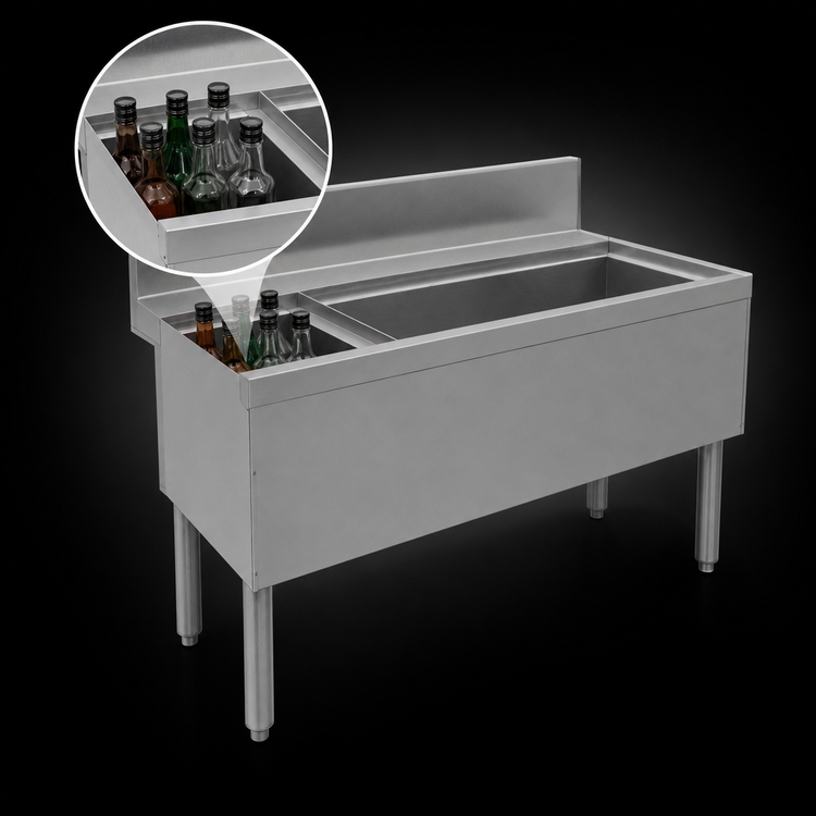 Product image #3 for Advance Tabco Prestige Supreme 36-Inch Stainless Steel Bar Ice Chest with Left Bottle Storage Rack, 70 lb Ice Capacity, Without Cold Plate