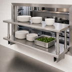 Thumbnail image #3 for Eagle Group PTS-2484-2 Pass-Thru Shelf with Overshelf, 84"W x 24"D, Wall-Mounted 304 Stainless Steel