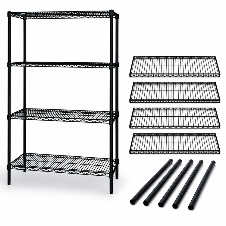Product image #3 for Quantum 4-Shelf Black Epoxy Stationary Wire Shelving Starter Kit, 48"W x 18"D x 86"H
