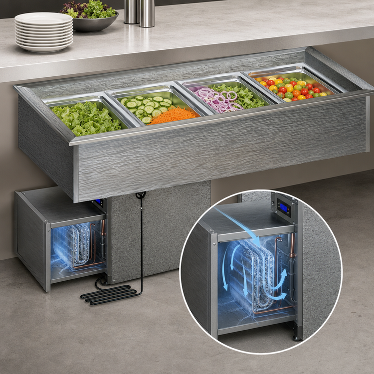 Product image #3 for Randell RCP-5 Drop-In Self-Contained Refrigerated Cold Food Well, 5 Full-Size Pans