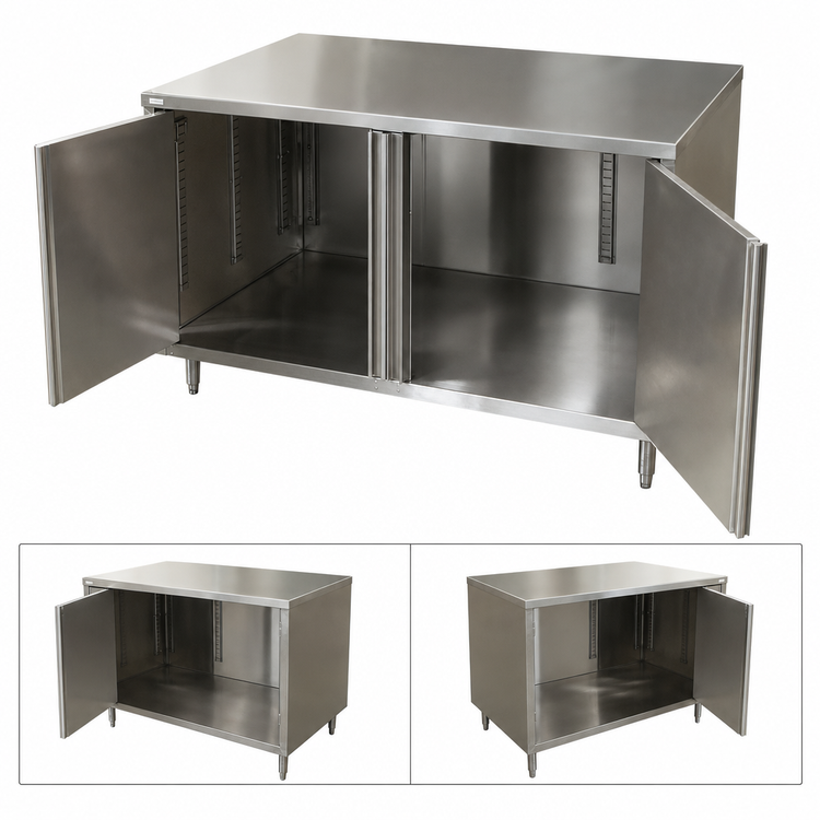 Product image #3 for BK Resources Dual-Access Stainless Steel Chef Table Cabinet Base with Hinged Doors, 24 x 24 Inch