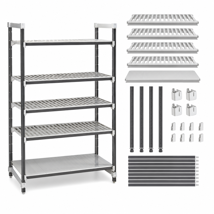 Product image #3 for Cambro Camshelving Elements XTRA 5-Tier Stationary Starter Polymer Shelving Unit, 18 x 36 x 84 Inches, Speckled Gray
