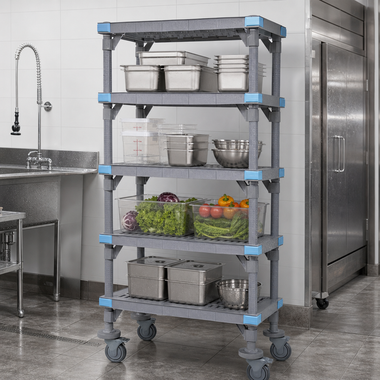 Product image #3 for Millenia 5-Shelf Mobile Polymer Starter Shelving Unit, 30"W x 18"D x 86"H