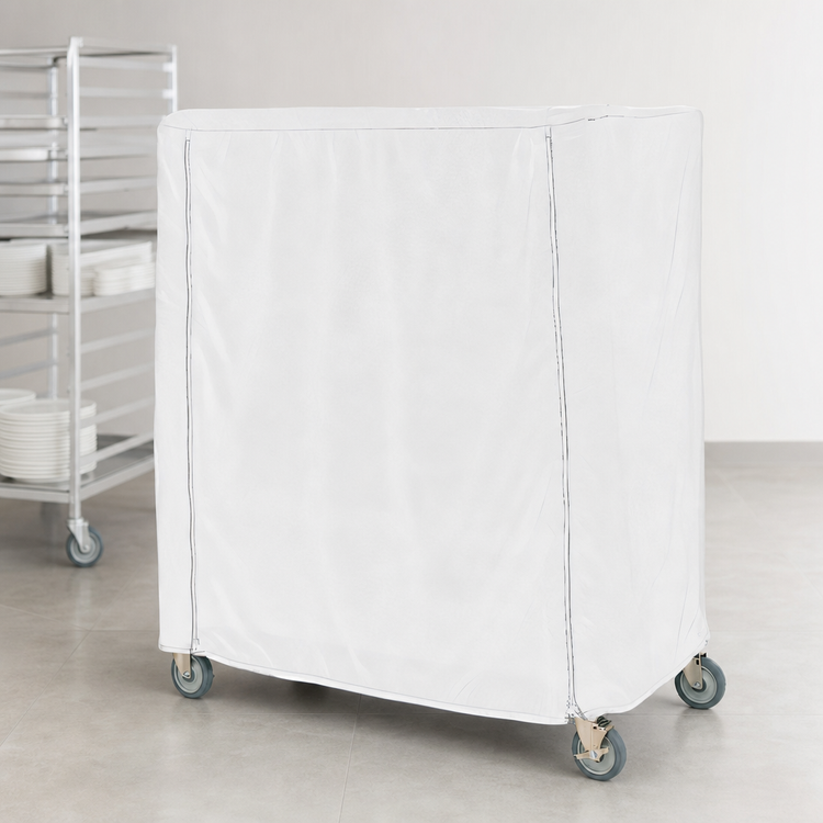 Product image #3 for Metro White Knitted Polyester Cart Cover for 60"W x 21"D x 74"H Banquet Carts