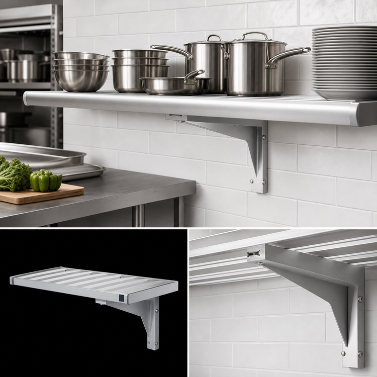 Product image #3 for New Age T-Bar Series Cantilever Wall-Mounted Shelf, 42 x 18 Inches, Aluminum, 900 lb. Capacity