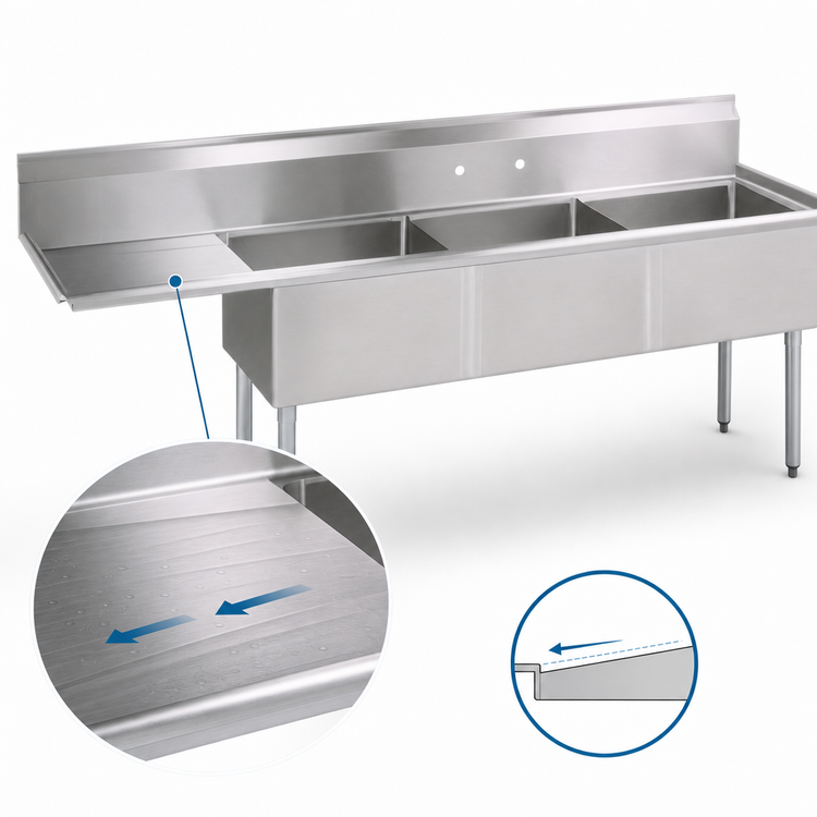 Product image #3 for BK Resources 3-Compartment Stainless Steel Sink with Left Drainboard and 15 x 15 x 14-Inch Bowls