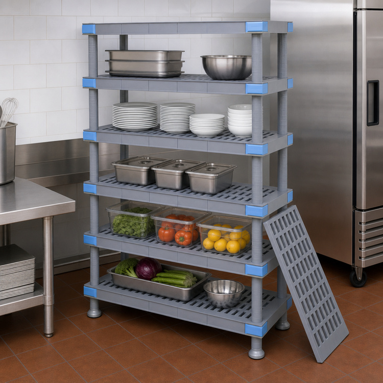 Product image #3 for Quantum Millenia 5-Shelf Polymer Shelving Unit with Dunnage Stand, 72W x 21D x 50H, Gray